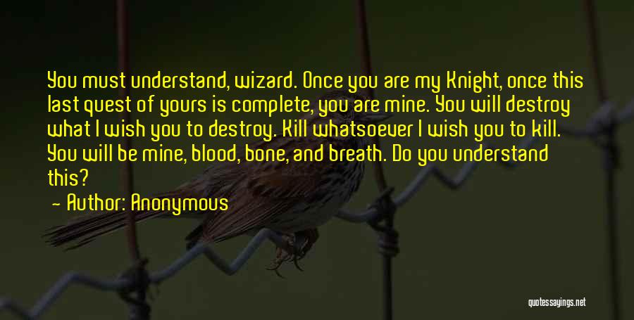 Anonymous Quotes: You Must Understand, Wizard. Once You Are My Knight, Once This Last Quest Of Yours Is Complete, You Are Mine.