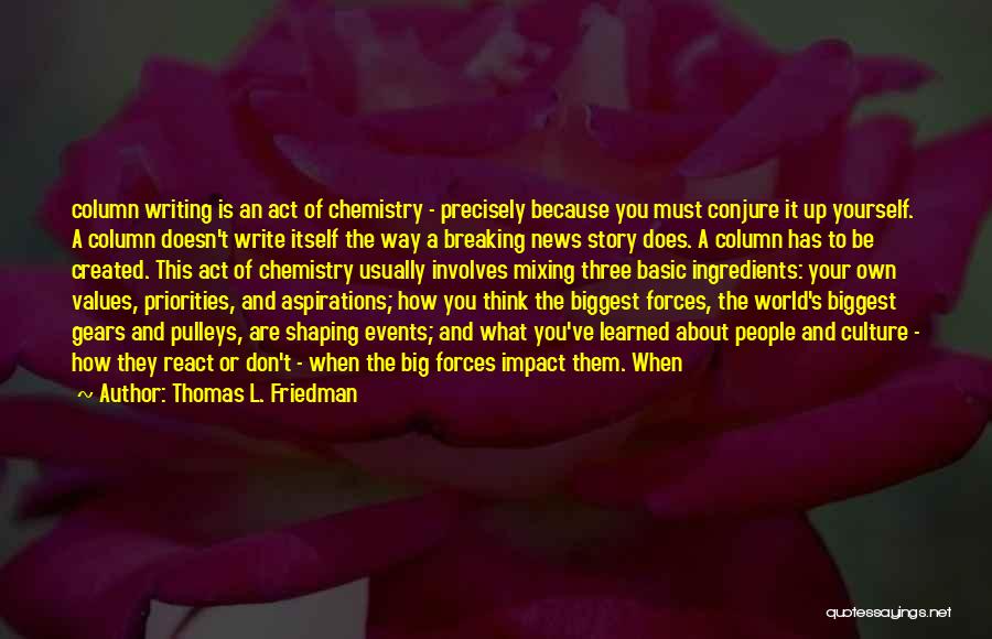 Thomas L. Friedman Quotes: Column Writing Is An Act Of Chemistry - Precisely Because You Must Conjure It Up Yourself. A Column Doesn't Write