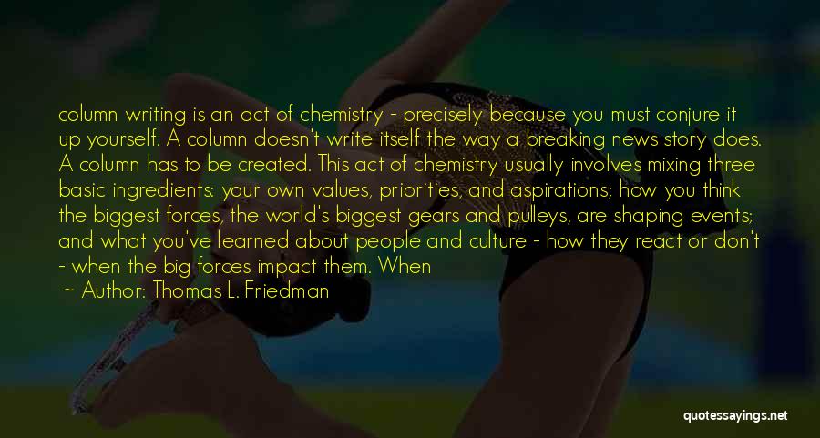 Thomas L. Friedman Quotes: Column Writing Is An Act Of Chemistry - Precisely Because You Must Conjure It Up Yourself. A Column Doesn't Write