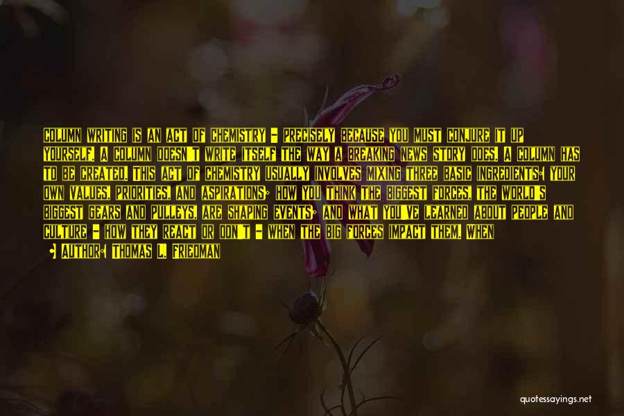 Thomas L. Friedman Quotes: Column Writing Is An Act Of Chemistry - Precisely Because You Must Conjure It Up Yourself. A Column Doesn't Write