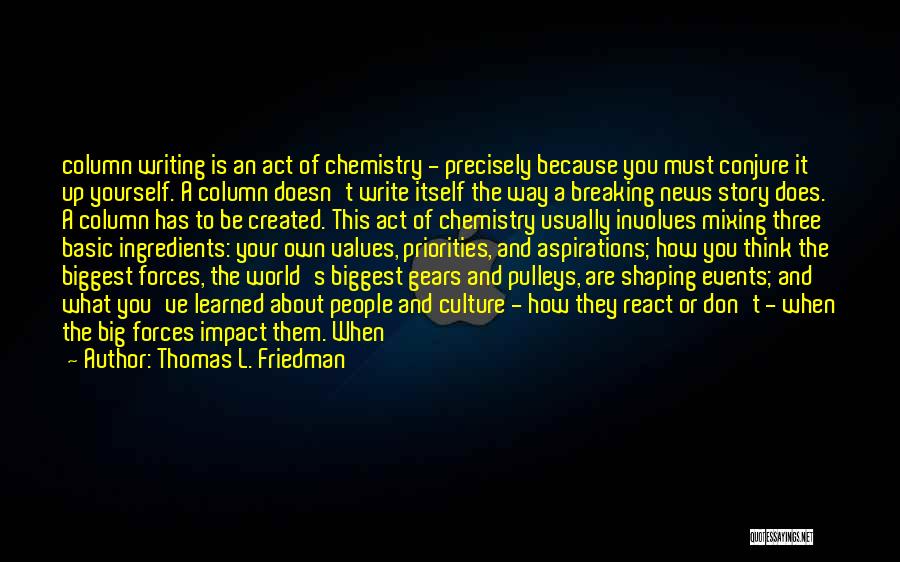 Thomas L. Friedman Quotes: Column Writing Is An Act Of Chemistry - Precisely Because You Must Conjure It Up Yourself. A Column Doesn't Write