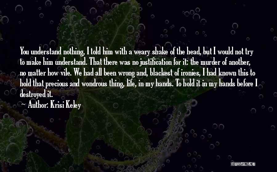 Krisi Keley Quotes: You Understand Nothing, I Told Him With A Weary Shake Of The Head, But I Would Not Try To Make