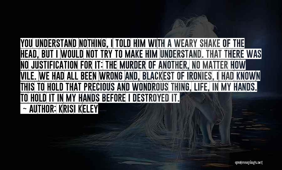 Krisi Keley Quotes: You Understand Nothing, I Told Him With A Weary Shake Of The Head, But I Would Not Try To Make