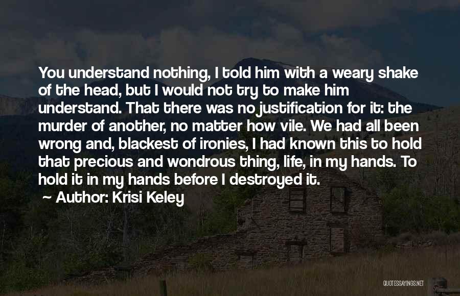 Krisi Keley Quotes: You Understand Nothing, I Told Him With A Weary Shake Of The Head, But I Would Not Try To Make