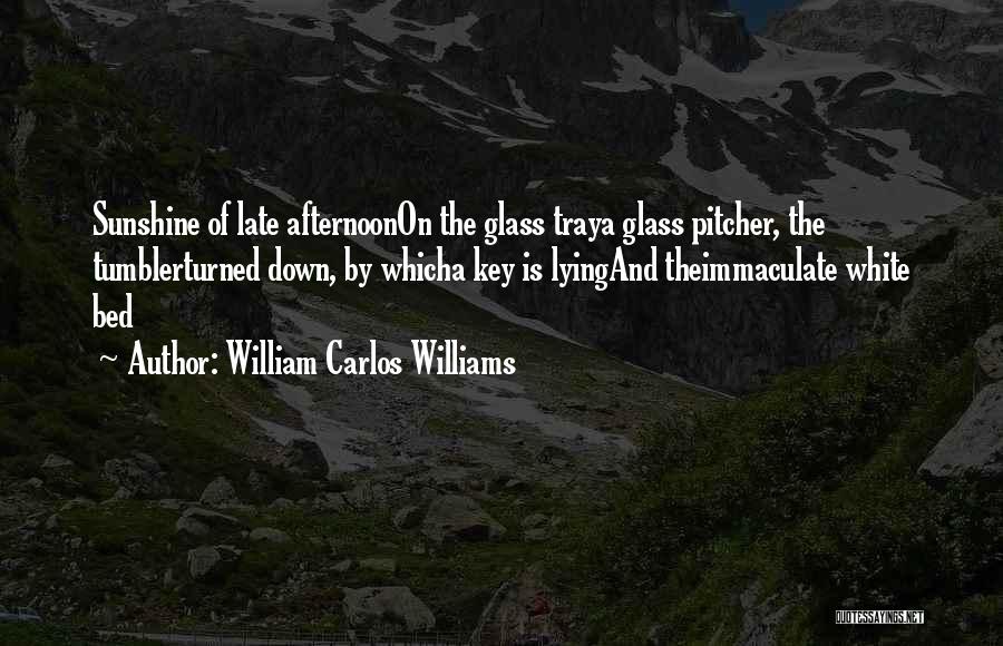 William Carlos Williams Quotes: Sunshine Of Late Afternoonon The Glass Traya Glass Pitcher, The Tumblerturned Down, By Whicha Key Is Lyingand Theimmaculate White Bed