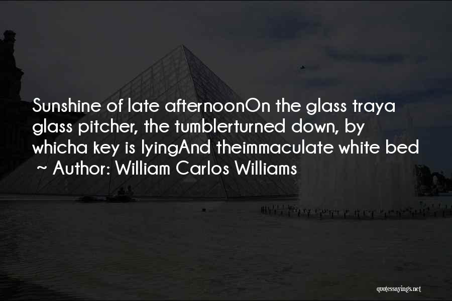 William Carlos Williams Quotes: Sunshine Of Late Afternoonon The Glass Traya Glass Pitcher, The Tumblerturned Down, By Whicha Key Is Lyingand Theimmaculate White Bed