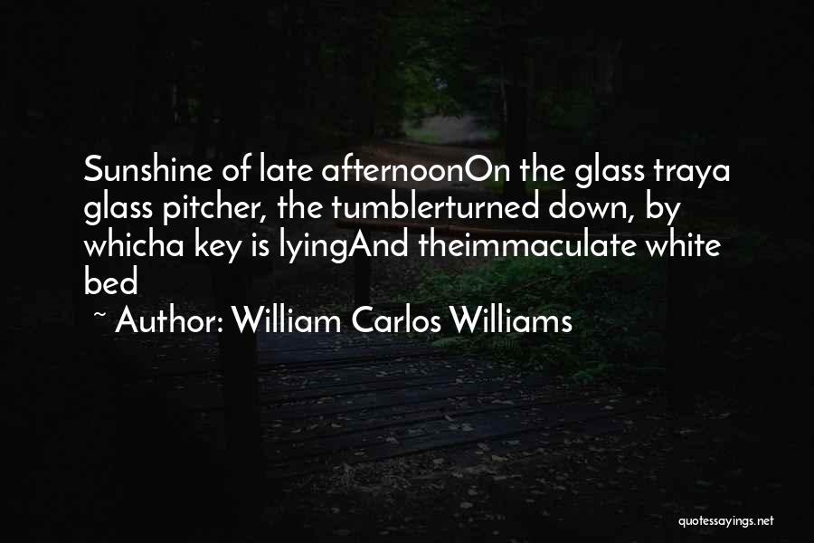 William Carlos Williams Quotes: Sunshine Of Late Afternoonon The Glass Traya Glass Pitcher, The Tumblerturned Down, By Whicha Key Is Lyingand Theimmaculate White Bed