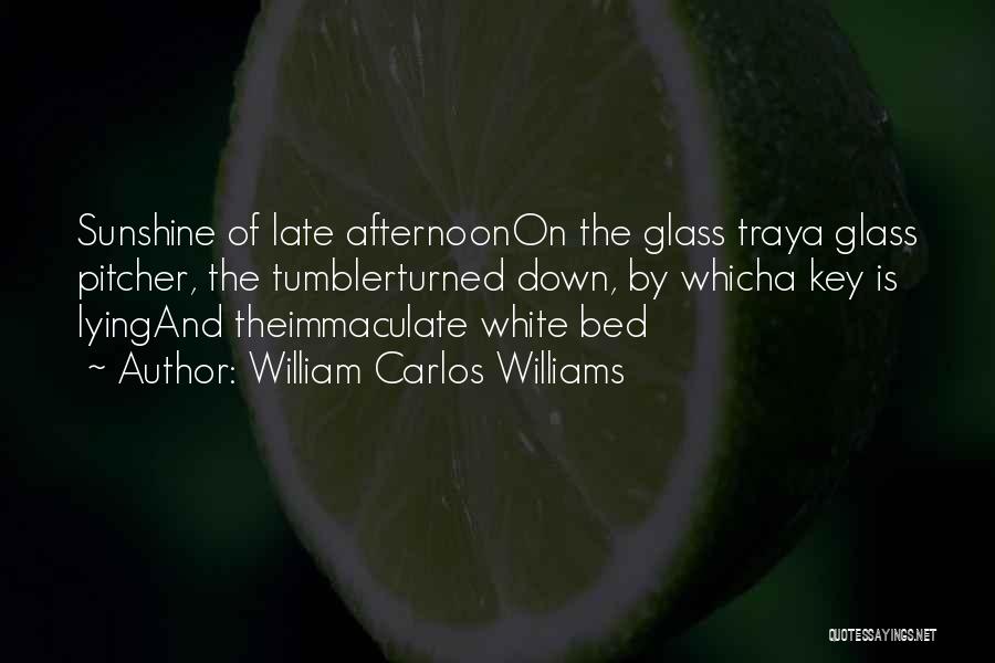 William Carlos Williams Quotes: Sunshine Of Late Afternoonon The Glass Traya Glass Pitcher, The Tumblerturned Down, By Whicha Key Is Lyingand Theimmaculate White Bed