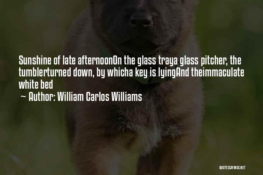 William Carlos Williams Quotes: Sunshine Of Late Afternoonon The Glass Traya Glass Pitcher, The Tumblerturned Down, By Whicha Key Is Lyingand Theimmaculate White Bed