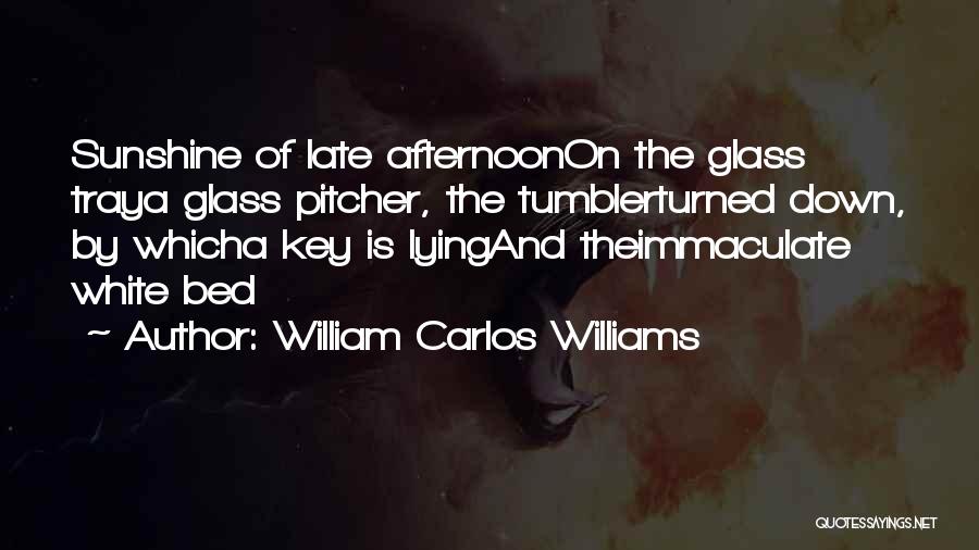William Carlos Williams Quotes: Sunshine Of Late Afternoonon The Glass Traya Glass Pitcher, The Tumblerturned Down, By Whicha Key Is Lyingand Theimmaculate White Bed