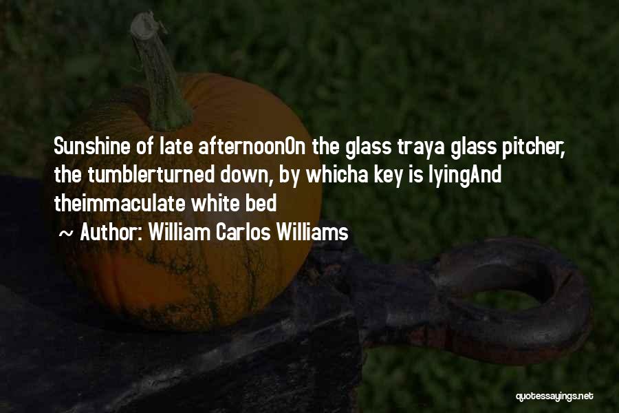 William Carlos Williams Quotes: Sunshine Of Late Afternoonon The Glass Traya Glass Pitcher, The Tumblerturned Down, By Whicha Key Is Lyingand Theimmaculate White Bed