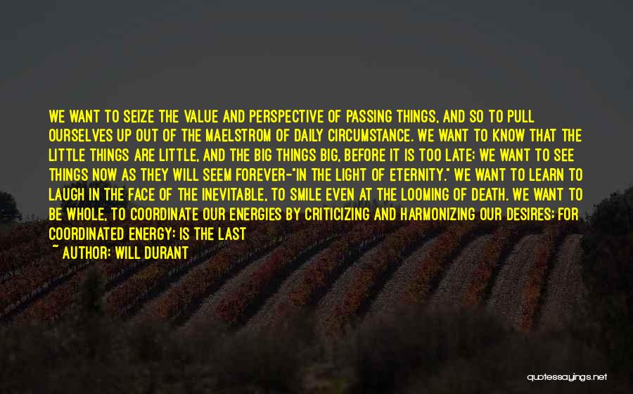 Will Durant Quotes: We Want To Seize The Value And Perspective Of Passing Things, And So To Pull Ourselves Up Out Of The