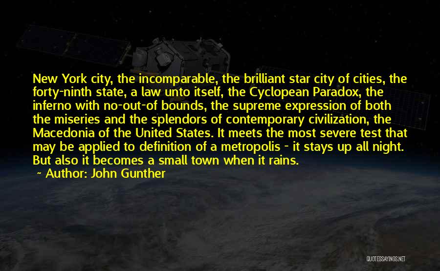 John Gunther Quotes: New York City, The Incomparable, The Brilliant Star City Of Cities, The Forty-ninth State, A Law Unto Itself, The Cyclopean