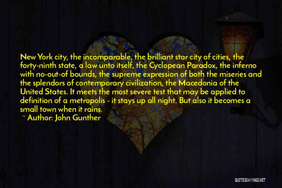 John Gunther Quotes: New York City, The Incomparable, The Brilliant Star City Of Cities, The Forty-ninth State, A Law Unto Itself, The Cyclopean