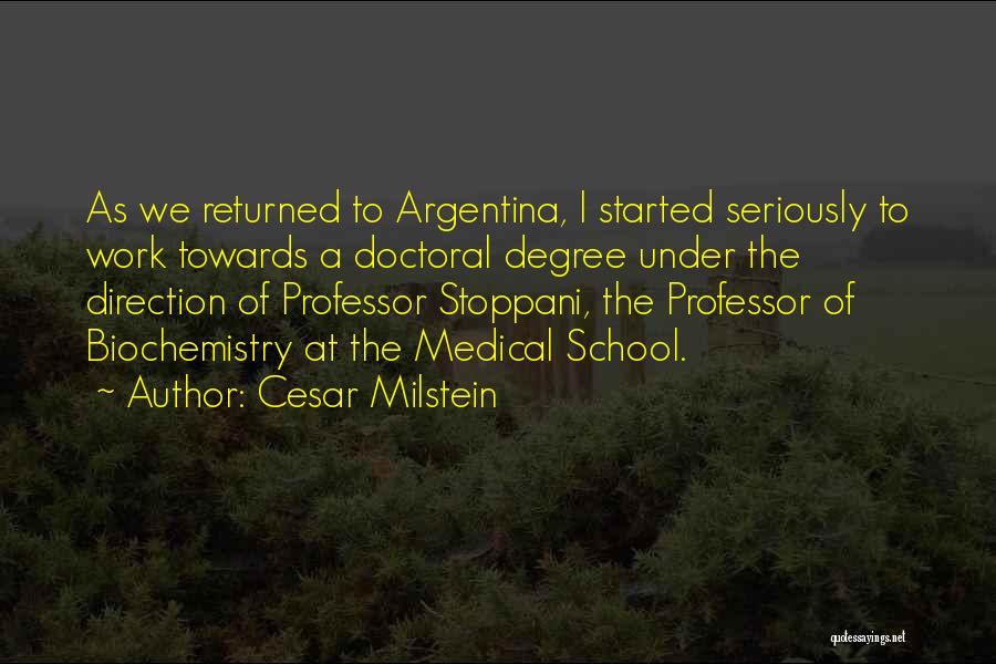 Cesar Milstein Quotes: As We Returned To Argentina, I Started Seriously To Work Towards A Doctoral Degree Under The Direction Of Professor Stoppani,