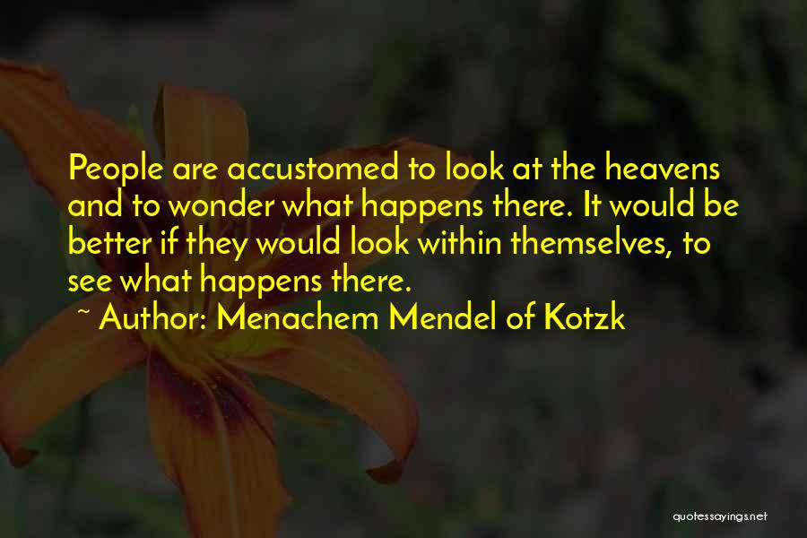 Menachem Mendel Of Kotzk Quotes: People Are Accustomed To Look At The Heavens And To Wonder What Happens There. It Would Be Better If They
