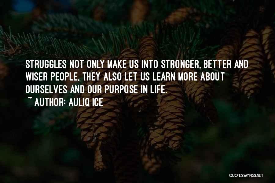 Auliq Ice Quotes: Struggles Not Only Make Us Into Stronger, Better And Wiser People, They Also Let Us Learn More About Ourselves And