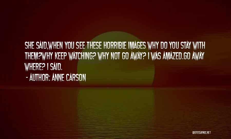 Anne Carson Quotes: She Said,when You See These Horrible Images Why Do You Stay With Them?why Keep Watching? Why Not Go Away? I