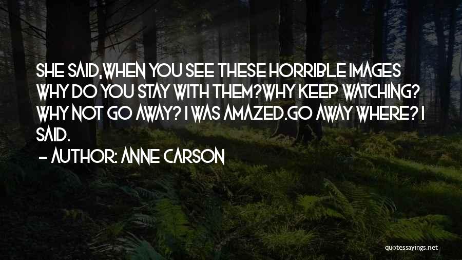 Anne Carson Quotes: She Said,when You See These Horrible Images Why Do You Stay With Them?why Keep Watching? Why Not Go Away? I