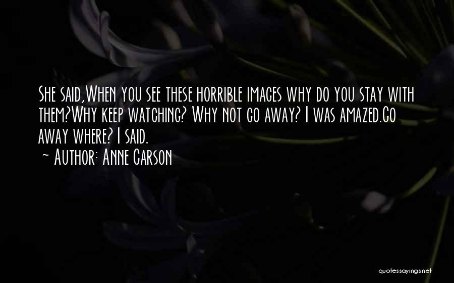 Anne Carson Quotes: She Said,when You See These Horrible Images Why Do You Stay With Them?why Keep Watching? Why Not Go Away? I