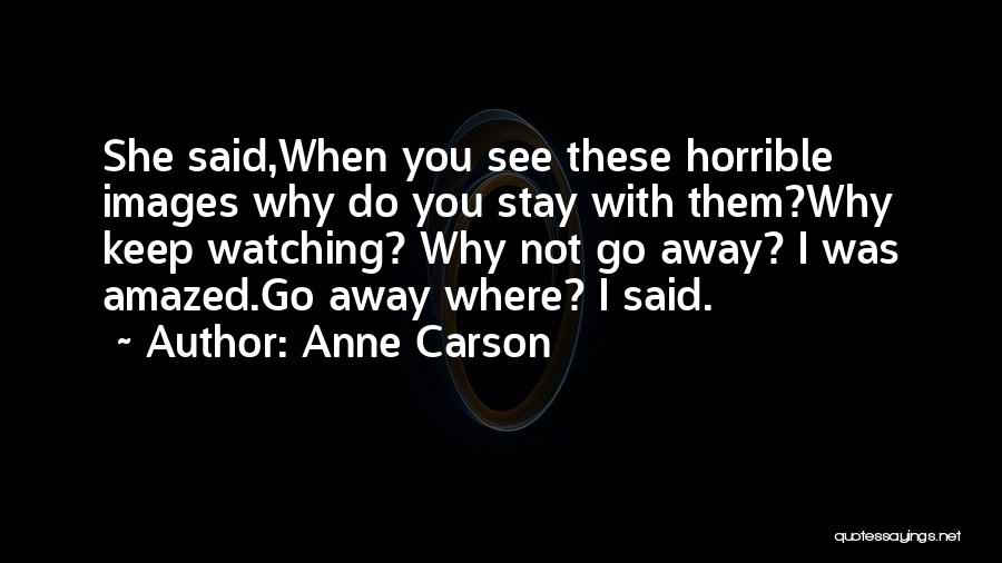 Anne Carson Quotes: She Said,when You See These Horrible Images Why Do You Stay With Them?why Keep Watching? Why Not Go Away? I