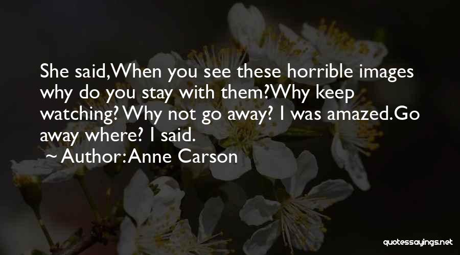 Anne Carson Quotes: She Said,when You See These Horrible Images Why Do You Stay With Them?why Keep Watching? Why Not Go Away? I