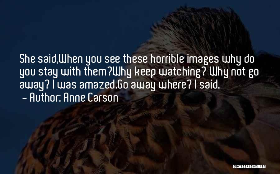 Anne Carson Quotes: She Said,when You See These Horrible Images Why Do You Stay With Them?why Keep Watching? Why Not Go Away? I