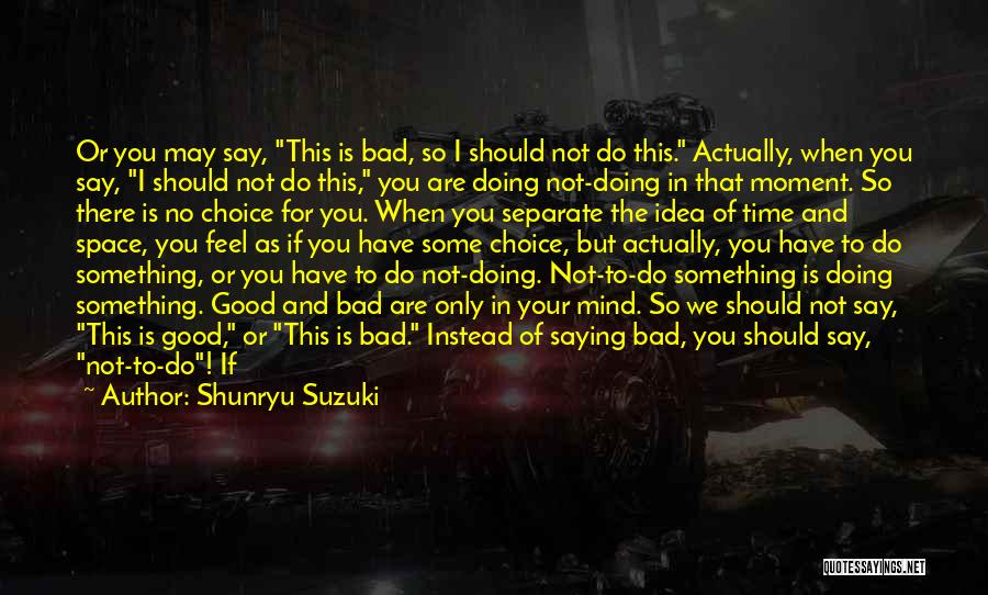 Shunryu Suzuki Quotes: Or You May Say, This Is Bad, So I Should Not Do This. Actually, When You Say, I Should Not