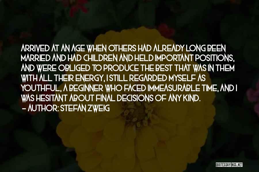 Stefan Zweig Quotes: Arrived At An Age When Others Had Already Long Been Married And Had Children And Held Important Positions, And Were