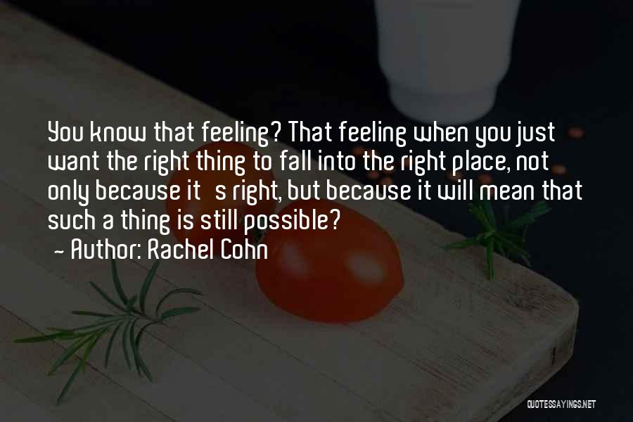Rachel Cohn Quotes: You Know That Feeling? That Feeling When You Just Want The Right Thing To Fall Into The Right Place, Not