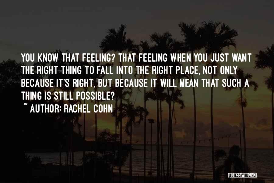 Rachel Cohn Quotes: You Know That Feeling? That Feeling When You Just Want The Right Thing To Fall Into The Right Place, Not