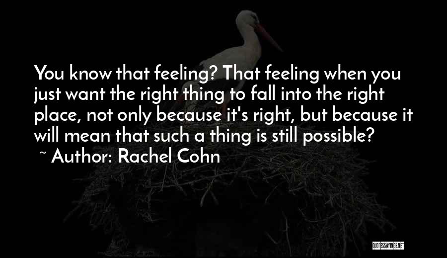 Rachel Cohn Quotes: You Know That Feeling? That Feeling When You Just Want The Right Thing To Fall Into The Right Place, Not
