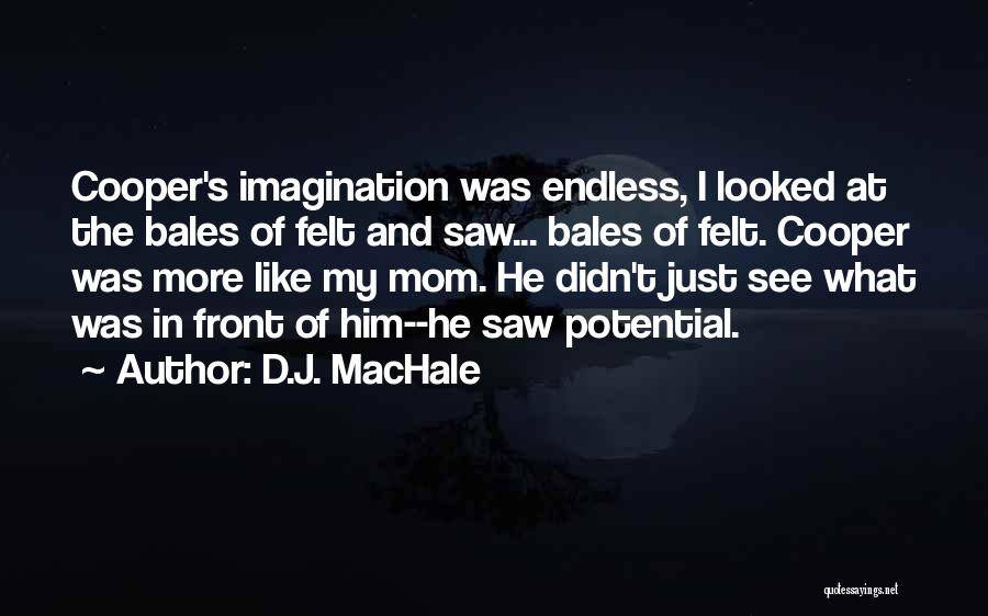 D.J. MacHale Quotes: Cooper's Imagination Was Endless, I Looked At The Bales Of Felt And Saw... Bales Of Felt. Cooper Was More Like