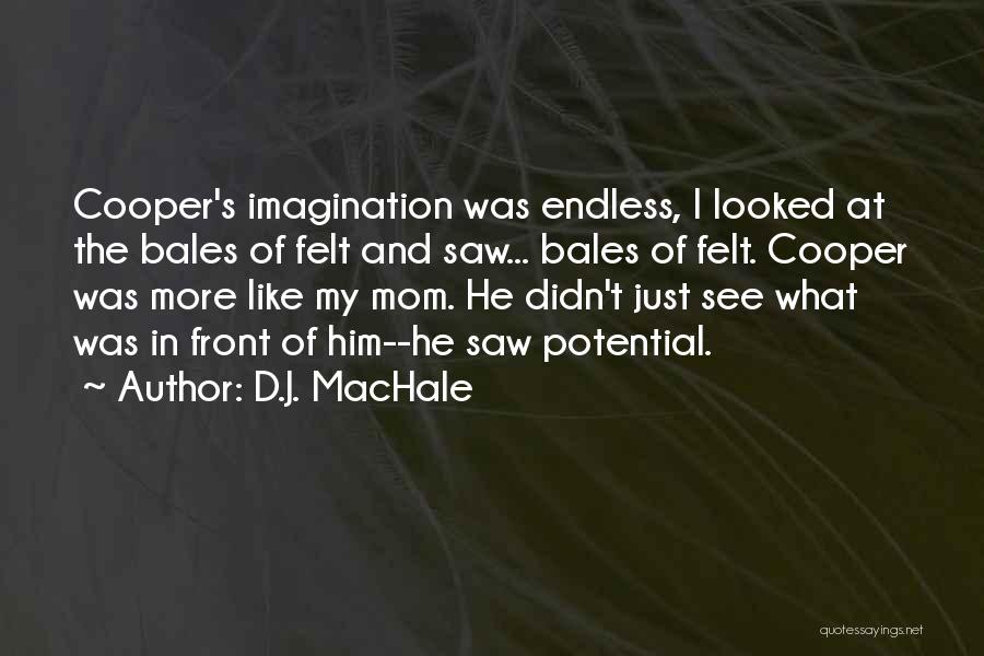 D.J. MacHale Quotes: Cooper's Imagination Was Endless, I Looked At The Bales Of Felt And Saw... Bales Of Felt. Cooper Was More Like