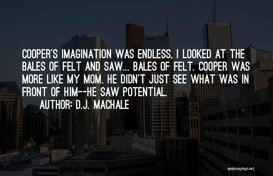 D.J. MacHale Quotes: Cooper's Imagination Was Endless, I Looked At The Bales Of Felt And Saw... Bales Of Felt. Cooper Was More Like