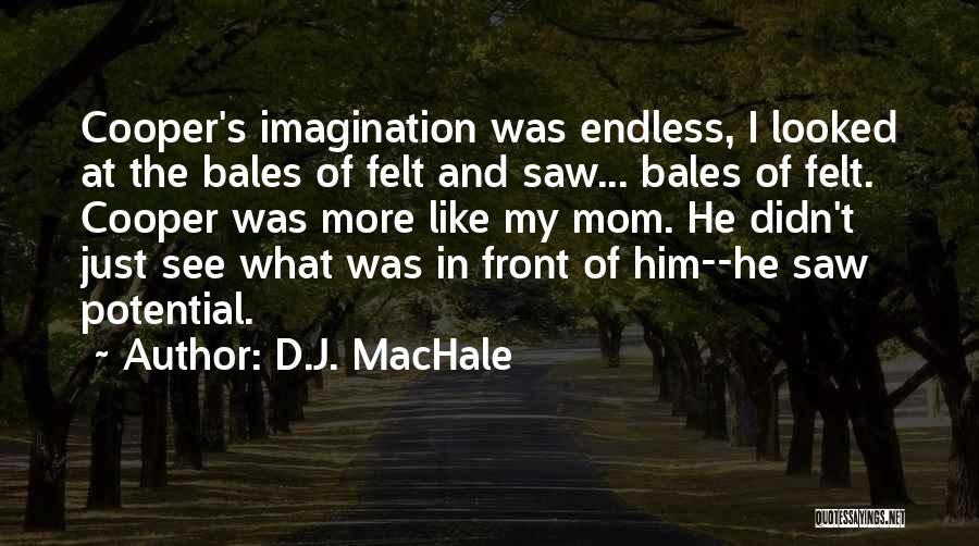D.J. MacHale Quotes: Cooper's Imagination Was Endless, I Looked At The Bales Of Felt And Saw... Bales Of Felt. Cooper Was More Like