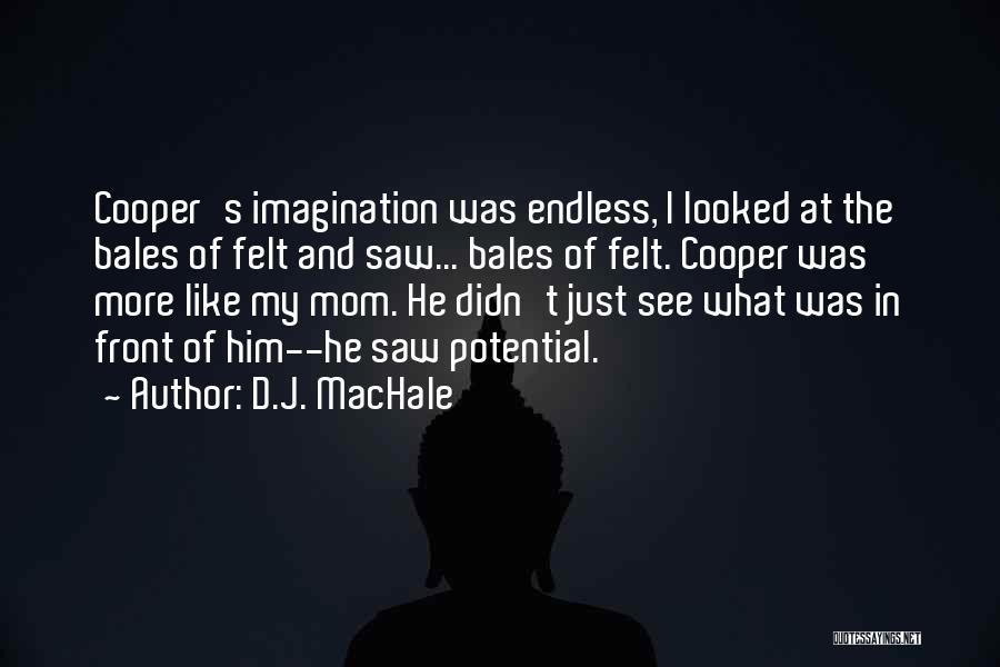 D.J. MacHale Quotes: Cooper's Imagination Was Endless, I Looked At The Bales Of Felt And Saw... Bales Of Felt. Cooper Was More Like