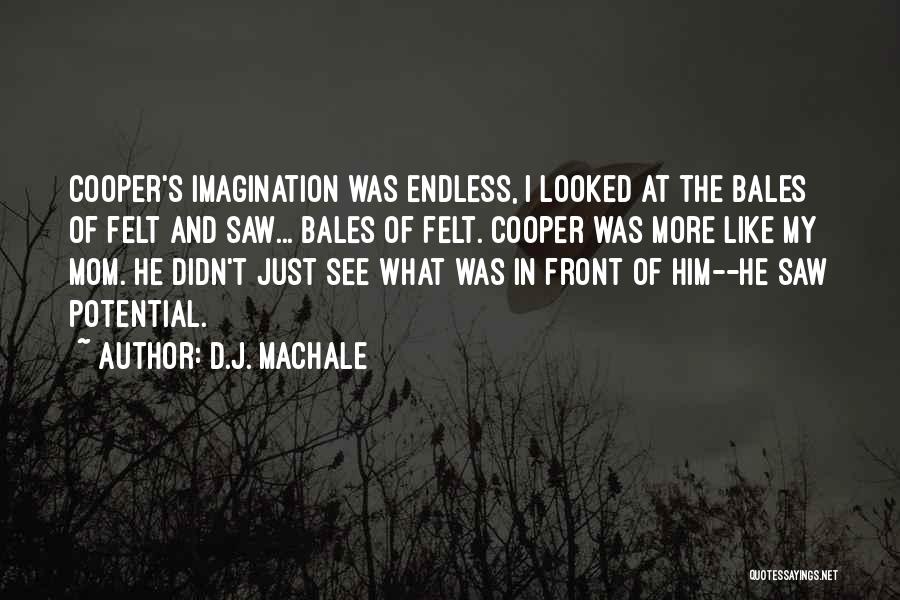 D.J. MacHale Quotes: Cooper's Imagination Was Endless, I Looked At The Bales Of Felt And Saw... Bales Of Felt. Cooper Was More Like