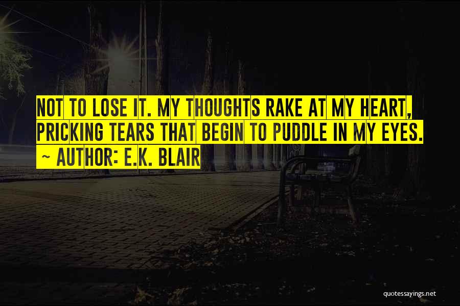 E.K. Blair Quotes: Not To Lose It. My Thoughts Rake At My Heart, Pricking Tears That Begin To Puddle In My Eyes.