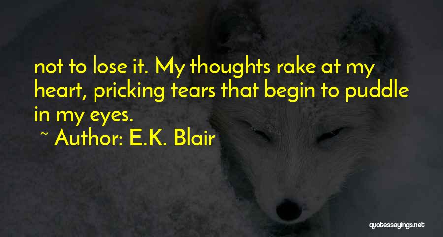 E.K. Blair Quotes: Not To Lose It. My Thoughts Rake At My Heart, Pricking Tears That Begin To Puddle In My Eyes.