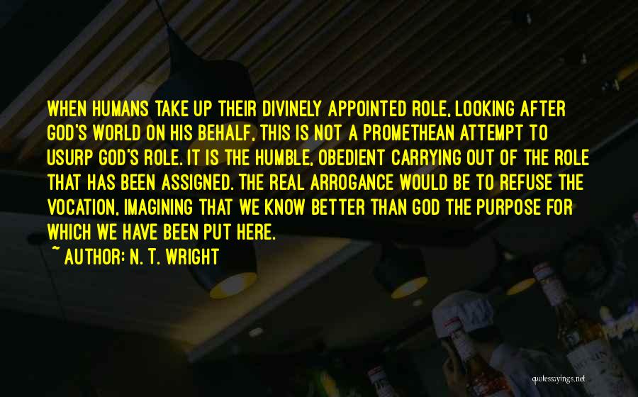 N. T. Wright Quotes: When Humans Take Up Their Divinely Appointed Role, Looking After God's World On His Behalf, This Is Not A Promethean