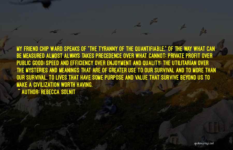 Rebecca Solnit Quotes: My Friend Chip Ward Speaks Of The Tyranny Of The Quantifiable, Of The Way What Can Be Measured Almost Always