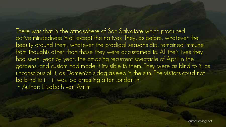 Elizabeth Von Arnim Quotes: There Was That In The Atmosphere Of San Salvatore Which Produced Active-mindedness In All Except The Natives. They, As Before,