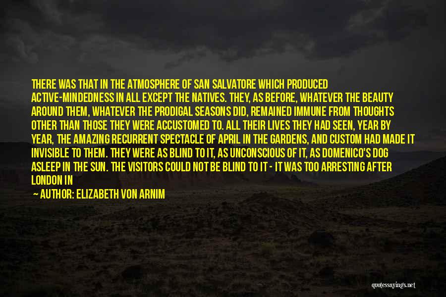 Elizabeth Von Arnim Quotes: There Was That In The Atmosphere Of San Salvatore Which Produced Active-mindedness In All Except The Natives. They, As Before,