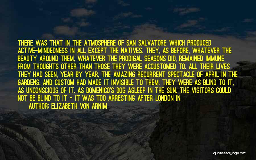 Elizabeth Von Arnim Quotes: There Was That In The Atmosphere Of San Salvatore Which Produced Active-mindedness In All Except The Natives. They, As Before,