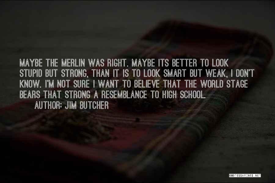 Jim Butcher Quotes: Maybe The Merlin Was Right. Maybe Its Better To Look Stupid But Strong, Than It Is To Look Smart But