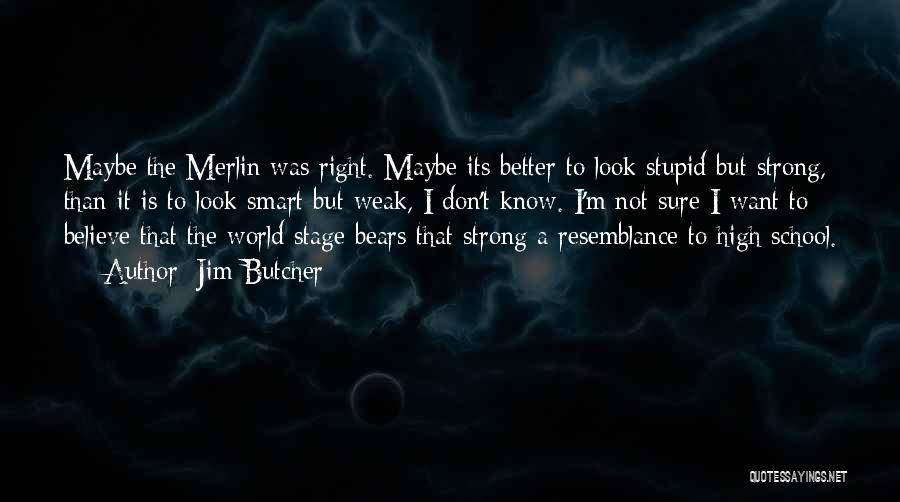 Jim Butcher Quotes: Maybe The Merlin Was Right. Maybe Its Better To Look Stupid But Strong, Than It Is To Look Smart But