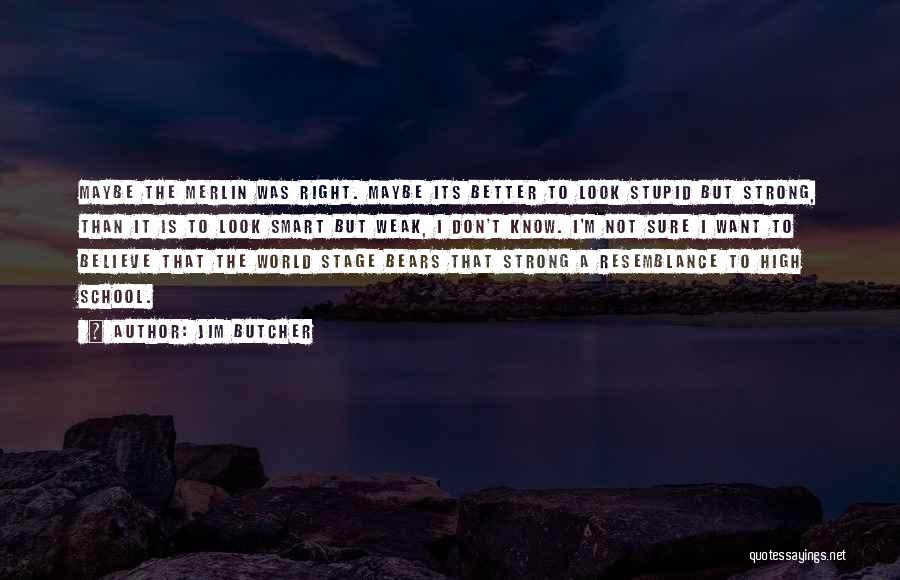 Jim Butcher Quotes: Maybe The Merlin Was Right. Maybe Its Better To Look Stupid But Strong, Than It Is To Look Smart But