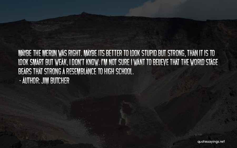 Jim Butcher Quotes: Maybe The Merlin Was Right. Maybe Its Better To Look Stupid But Strong, Than It Is To Look Smart But