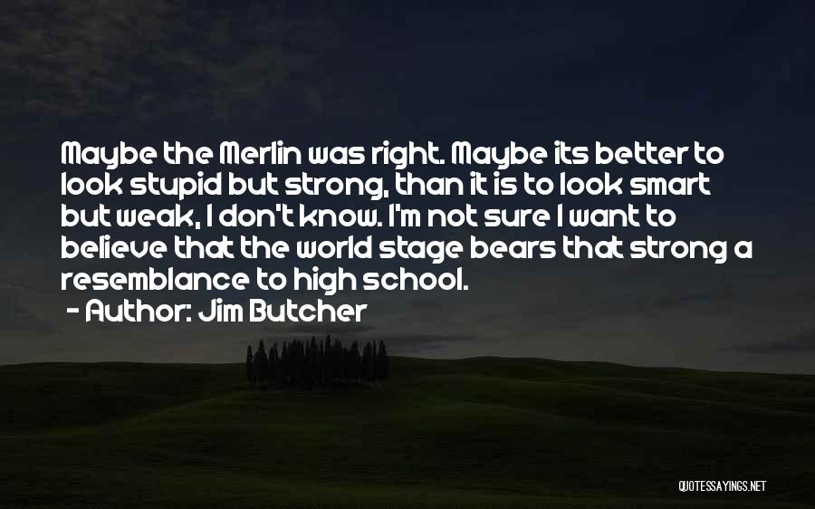 Jim Butcher Quotes: Maybe The Merlin Was Right. Maybe Its Better To Look Stupid But Strong, Than It Is To Look Smart But